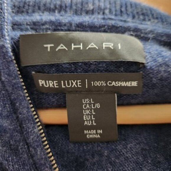 TAHARI Pure Lux 100% Cashmere Navy Blue 1/4 Zip Sweater Men's Size L Preppy - Picture 4 of 8